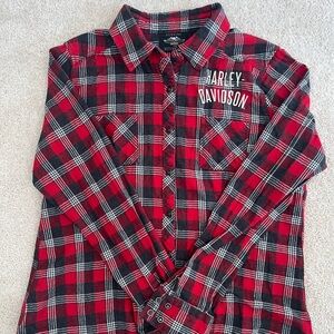 Harley-Davidson Women’s Red and Black Checkered Snap Flannel Shirt